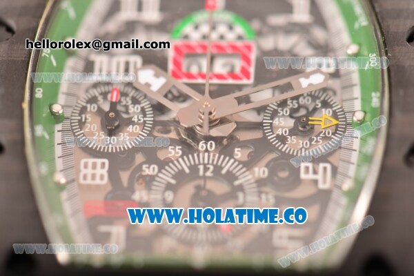 Richard Mille RM 011 Felipe Massa Flyback Chronograph Swiss Valjoux 7750 Automatic Carbon Fiber Case with Skeleton Dial Green Inner Bezel and White Markers - 1:1 Original - Click Image to Close